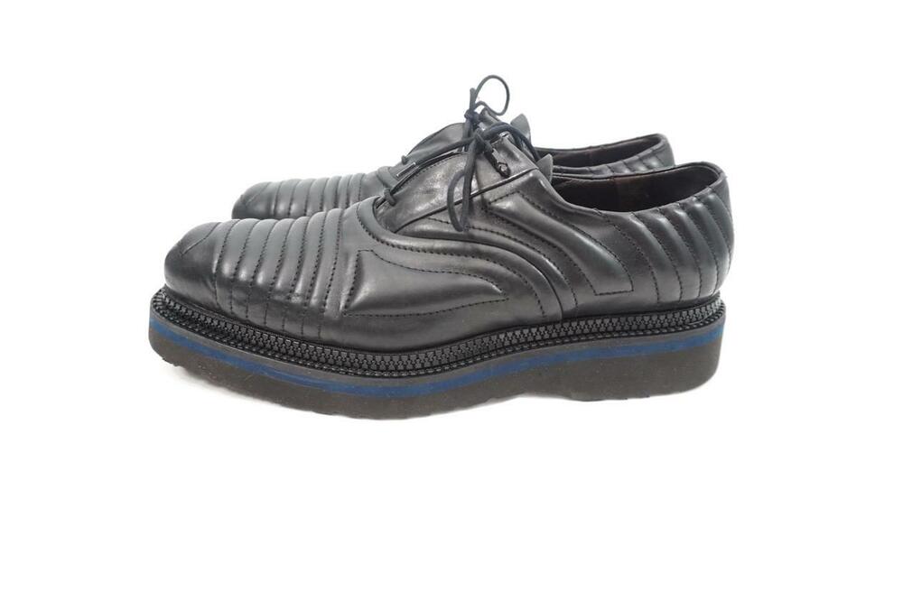 CESARE PACIOTTI 9 USED BLACK LEATHER QUILTED CHUNKY PLATFORM SHOES ZIP AROUND